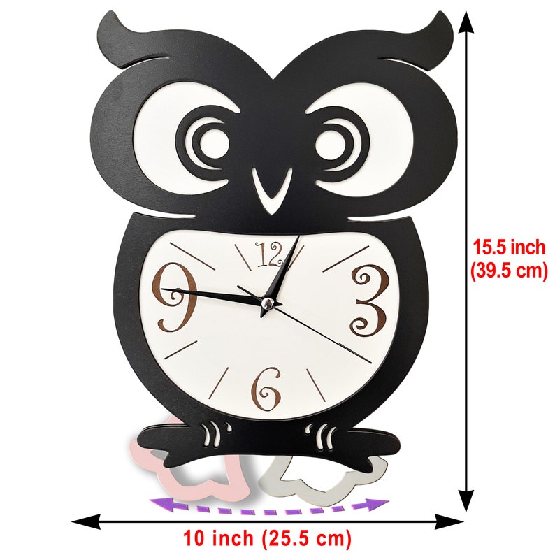 Owl Pendulum Wall Clock, Kids Analog Clock, Owl Clock, Kids Children Wall Clocks Bedroom Silent Cute Animal Wooden Clock, Gift for Kids image 2