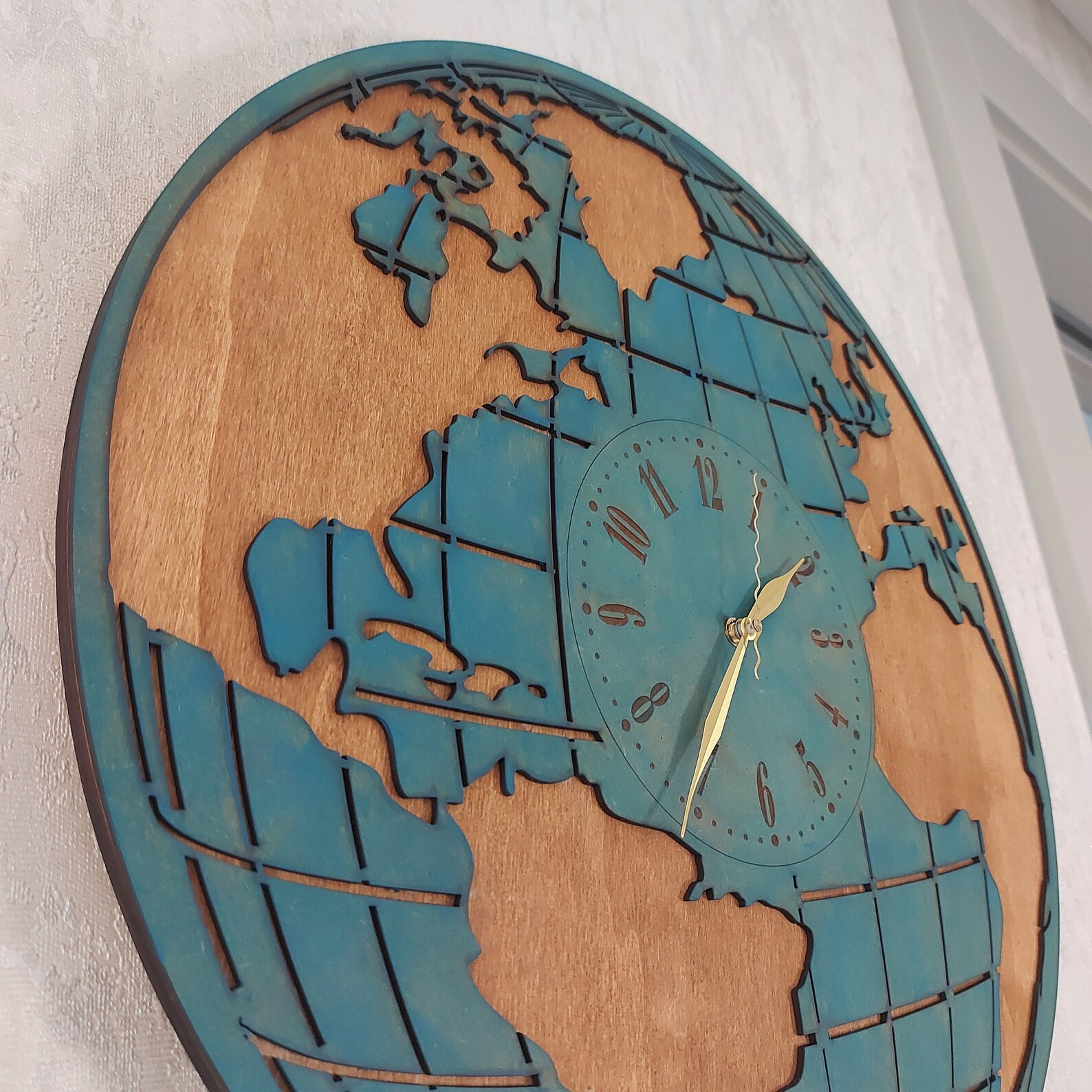 World Map Wall Clock Large Wooden Wall Clock 20 Inches 50 Cm Etsy