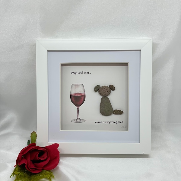 Dogs and Wine Pebble Picture, Dog Lover Gift, Dog Gift For Mum, Dog Gift For Dad