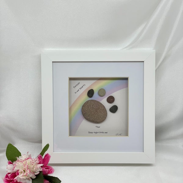 Pet Sympathy Pebble Picture, Pebble Art Pet Memorial Gift, Rainbow bridge, Dog sympathy gift, Cat sympathy gift