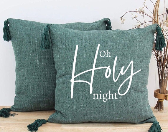 oh holy night xmas pillow, christmas pillow cover, holiday pillow, winter decorations, 20 x 20 christmas pillow, boho xmas pillow cover