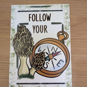 Follow your morel compass art print // psychedelic art // a5 // mushroom art // goblincore