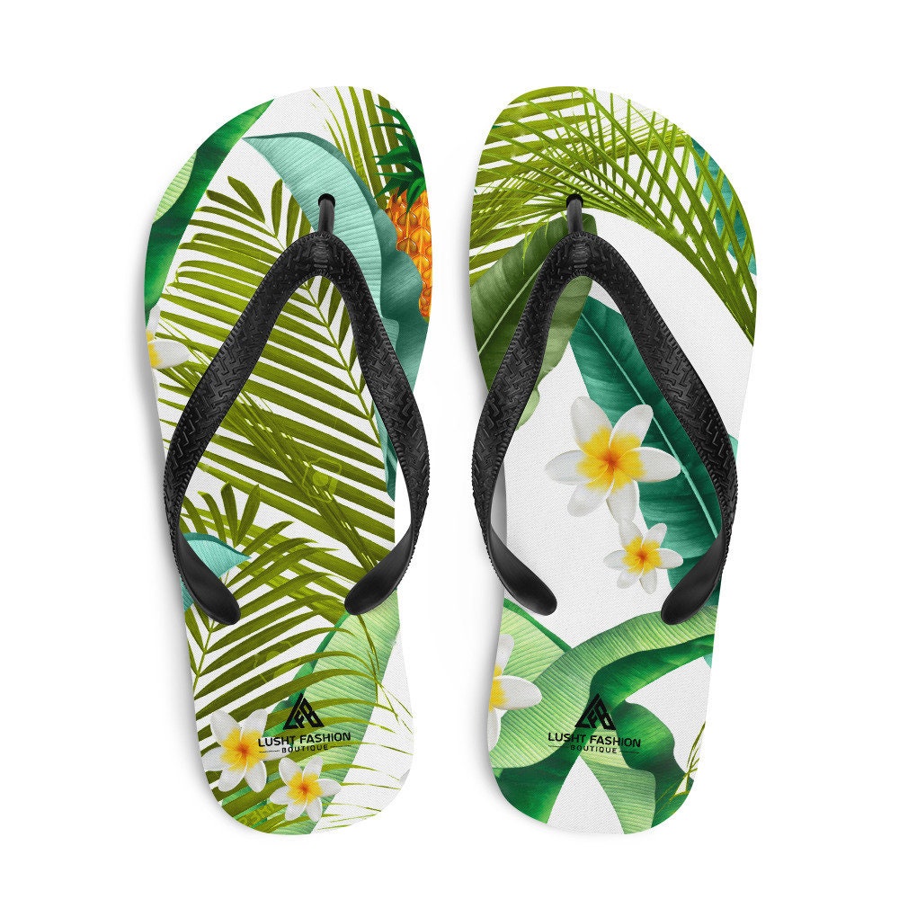 Tropical Flower Printed Beach Flip Flops Surf Flip-Flops | Etsy