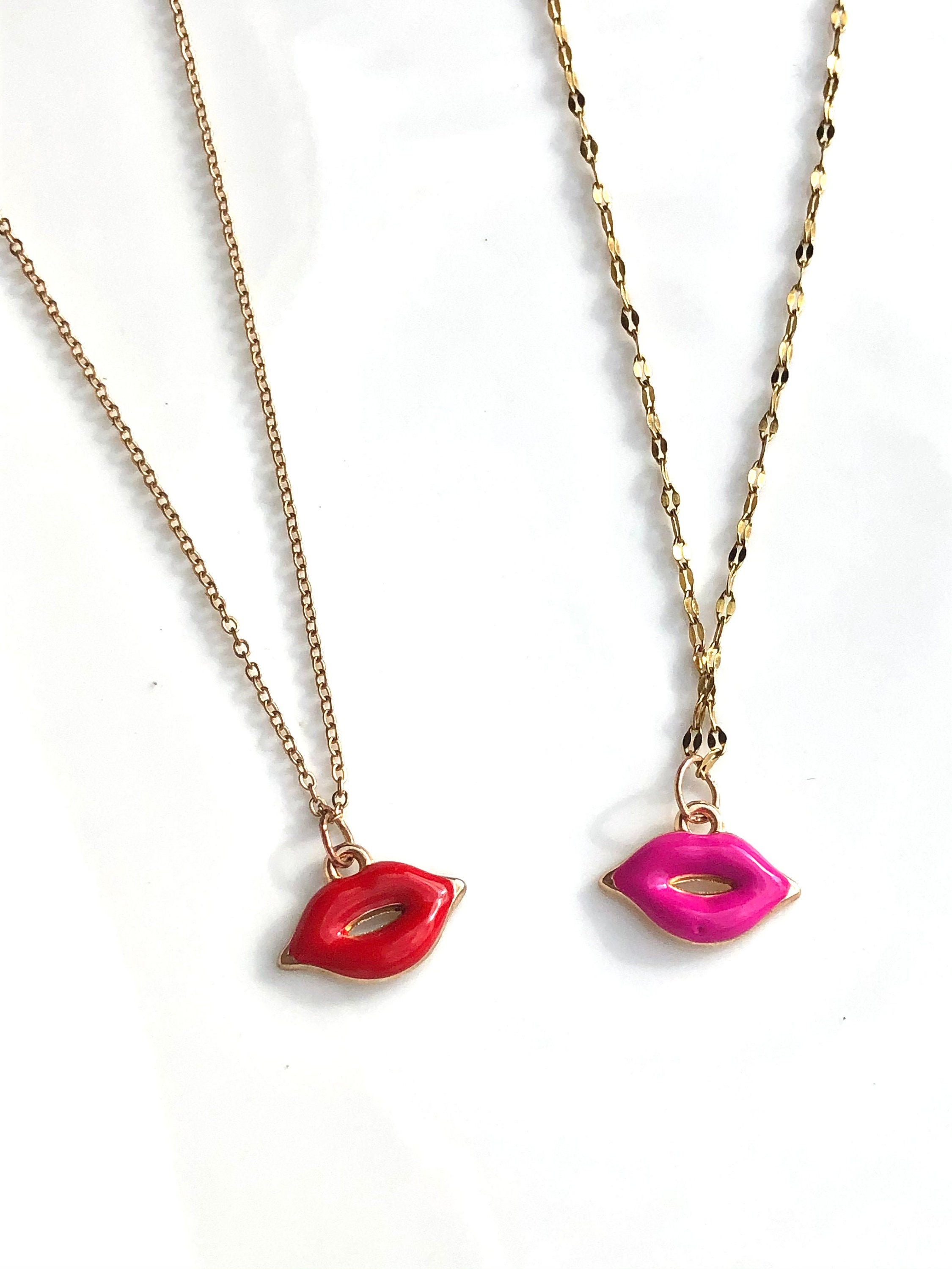 Red & Pink Lip Stainless Steel Chain Necklace Chain Necklace Etsy
