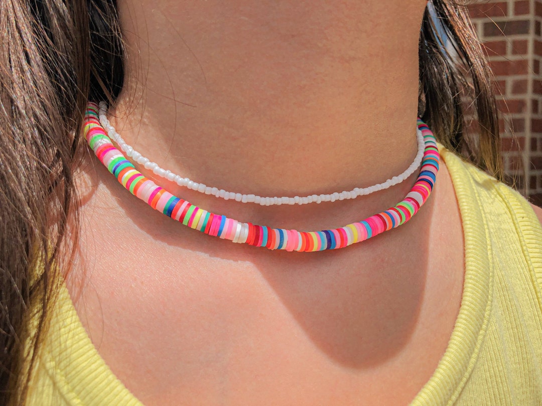 Multicolor Beaded Choker. Mixed Pearl Bead Necklace. Half Pearl and Mix  Color Beads Necklace. Beach Beachy Jewelry. Layering. Trendy Summer 