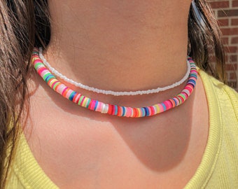 Multicolor Heishi Bead Necklace | Trendy Preppy Jewelry | Rainbow Summer Necklaces | Beaded Necklaces | Beaded Chokers