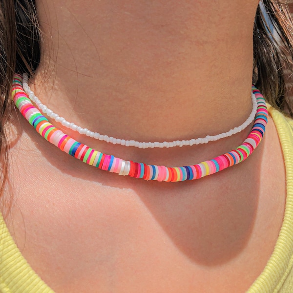 Multicolor Heishi Bead Necklace | Trendy Preppy Jewelry | Rainbow Summer Necklaces | Beaded Necklaces | Beaded Chokers