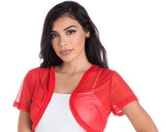 Red Women Chiffon Bolero Shrug Short Sleeve Cropped Open Front - Etsy