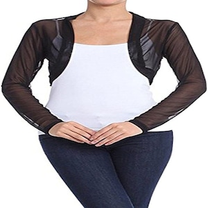 Long Sleeve Women Chiffon Bolero Shrug Cardigan Wrap Jacket Fitted Cropped Open Front Evening Top Wrap Cardigan Wedding Dress Cover