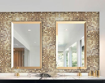 Gold Small Squares Peel And Stick Backsplash Kitchen Backsplash Tiles Peel and Stick Metal , Self Adhesive Backsplash Wall Tiles