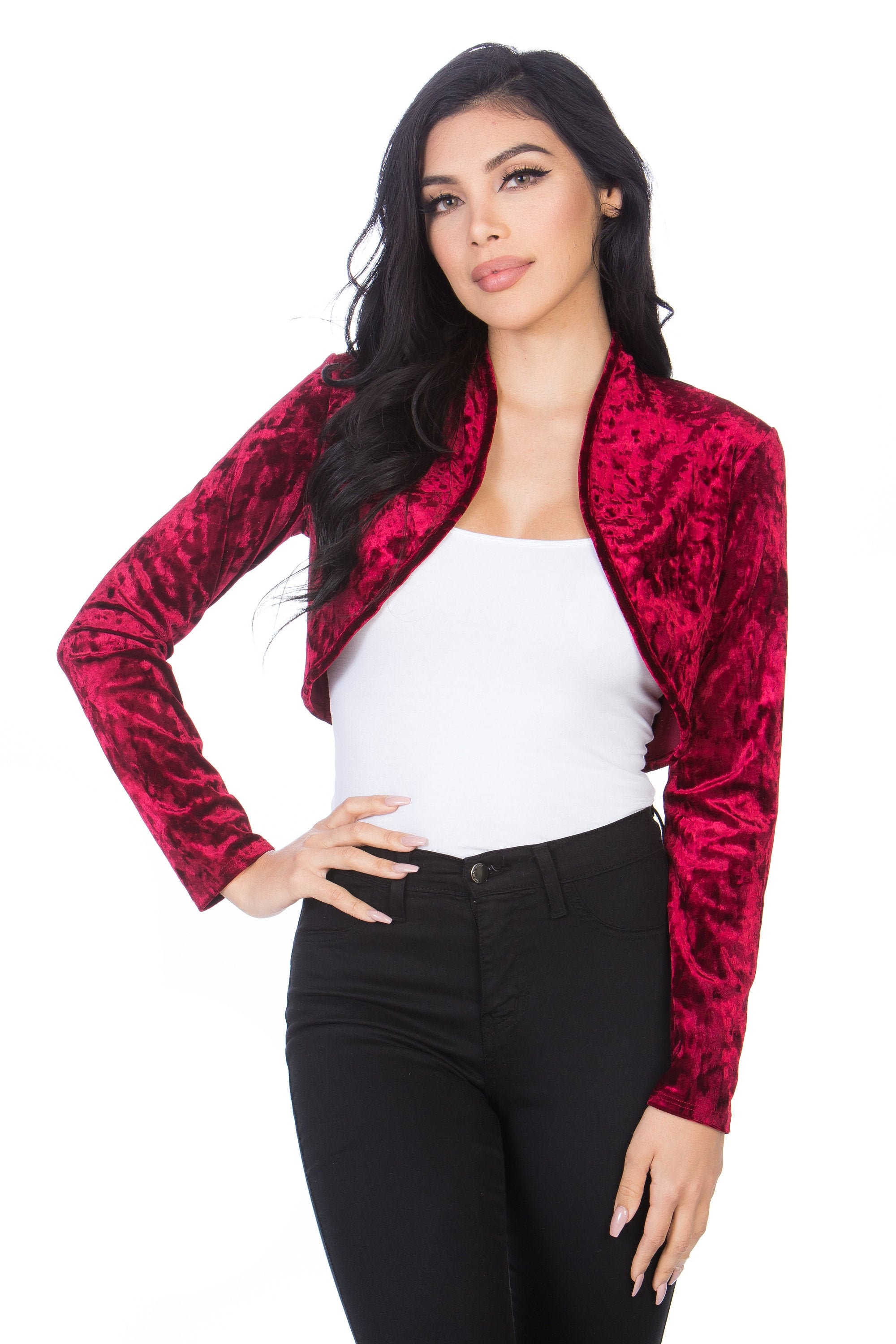 MBB4JKTT05 Contrast Velvet Cropped Jacket