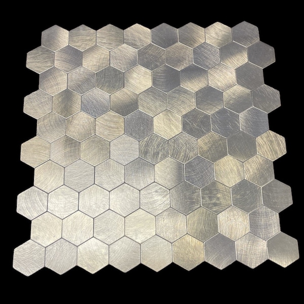 Gold  Metal Mosaic Tile Backsplash Peel and Stick Big Gold Copper Hexagon Shape, Kitchen Bathroom Wall Accents Stick On Mosaic Tile