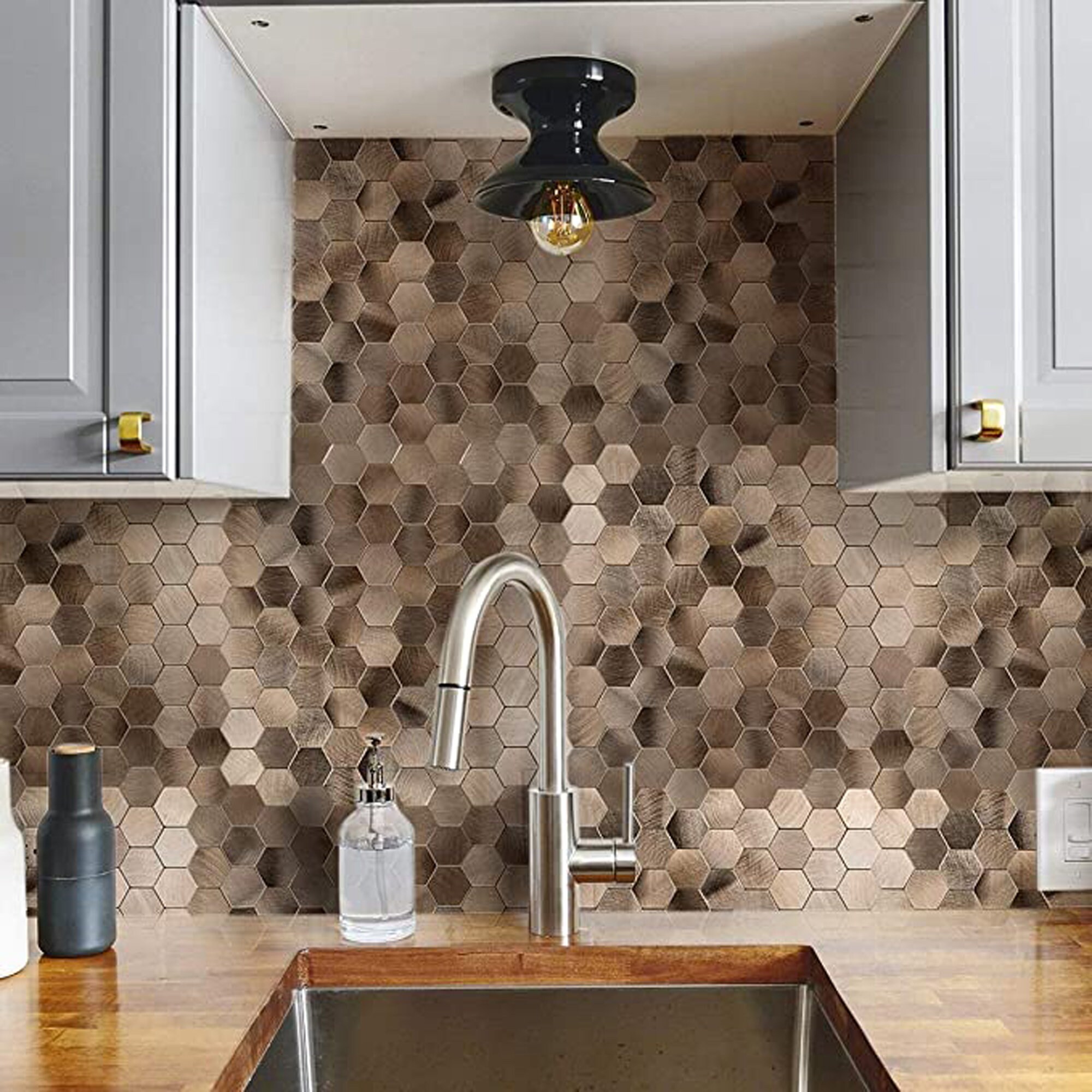 copper peel and stick backsplash tiles