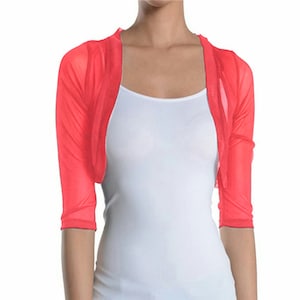 Coral Women Chiffon Bolero Shrug 3/4 Sleeve Ajusté Coupé Ouvert Robe de soirée Top Cover Wrap Cardigan / Robe de mariée Boléros Coral