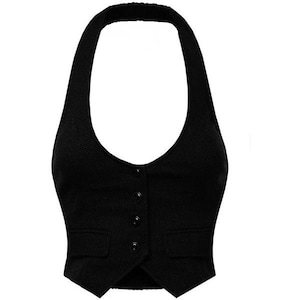 Women halter Neck  Buttoned Waistcoat Black Vest Business Work Attire Formal Casual  Dressy Tuxedo Suit