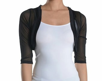 Femmes en mousseline de soie boléro haussement d'épaules manches 3/4 ajustées recadrée ouverte devant robe de soirée couverture supérieure Wrap Cardigan/robe de mariée boléros