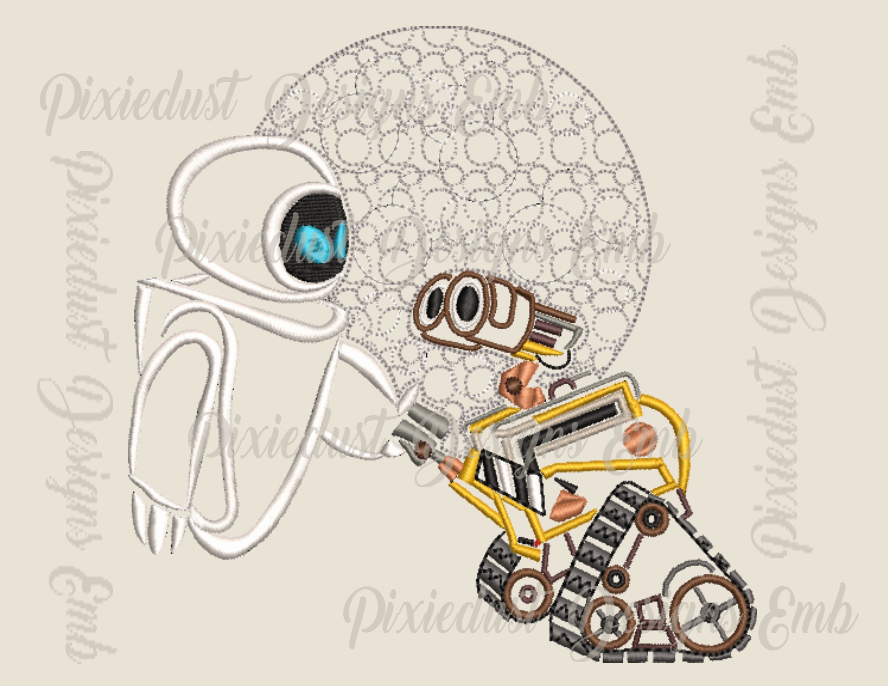 WallE y Eva de WallE Disney Pixar sketch digital embroidery Etsy