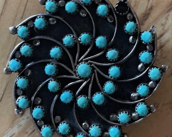Vintage Zuni Needlepoint Silver and Turquoise Pin/Wisiorek