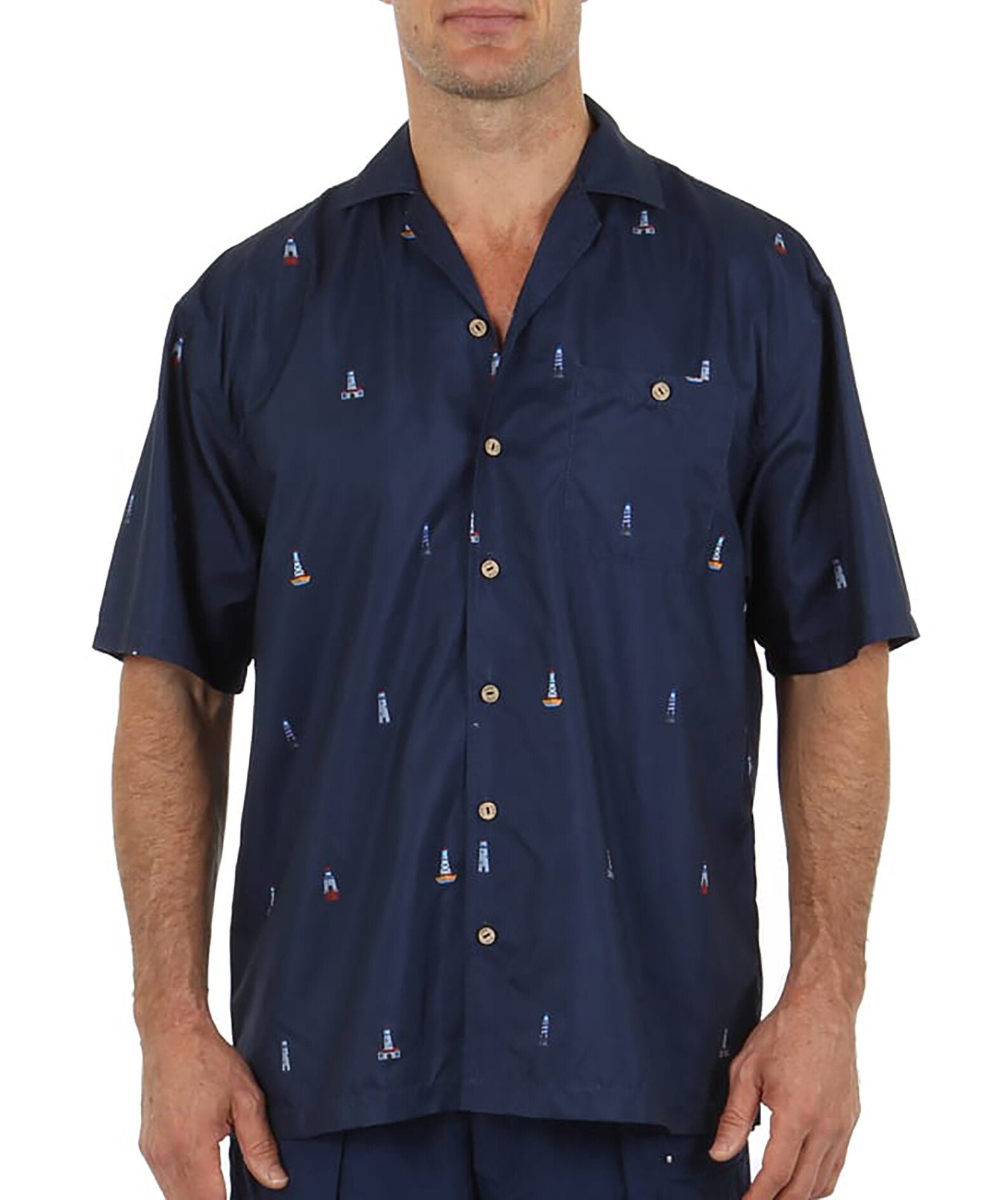navy and white button down
