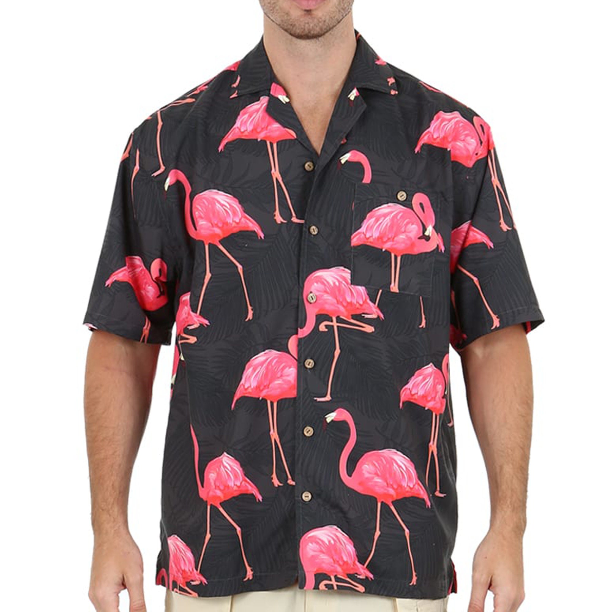 Men's Black Button Down Hawaiian Shirt with Pink Flamingo | Etsy