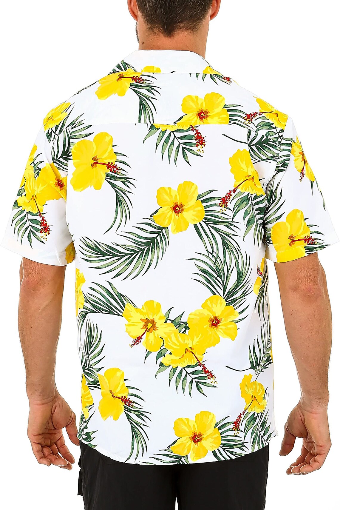 Men's White Button Down Hawaiian Shirt with Yellow Flower Etsy