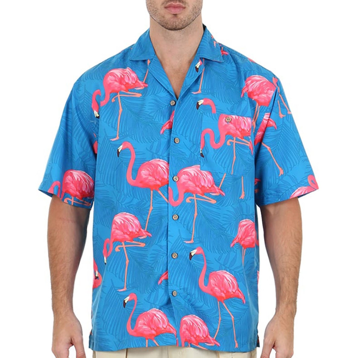 Men's Blue Button Down Hawaiian Shirt With Pink Flamingo | Etsy