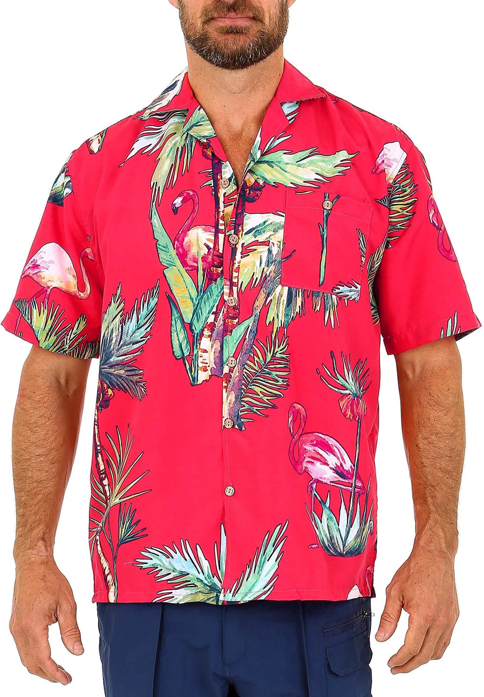 Men's Red Button Down Hawaiian Shirt with Flamingo and Etsy