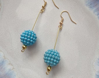 Handmade Beaded Earrings | Statement | Fashion Festival Party | Gold Plated | Blue