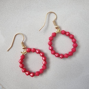 Handmade Beaded Hoop Earrings | Statement | Minimalist Elegant Fashion Festival Party | Gold Plated | Hot Pink