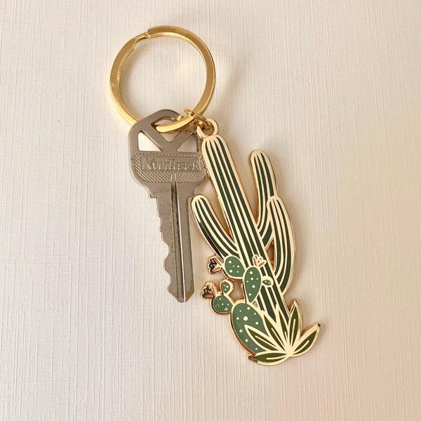 Saguaro Enamel Keychain | Cactus Keyring | Prickly Pear Chain | Desert | Southwest | Bag Accessory | Keys