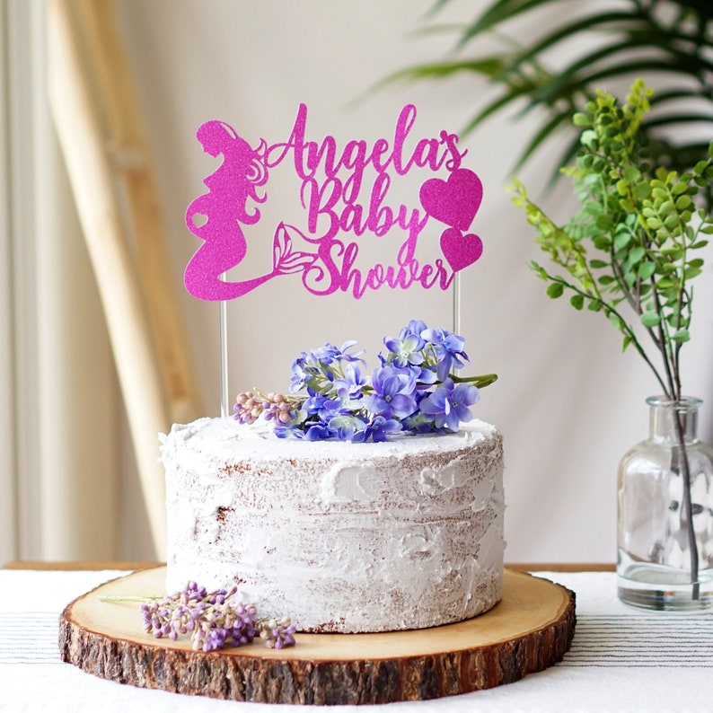 Personalized Cake Topper Bride Pink mermaid Custom Cake topper Mermaid baby shower cake topper Wedding Birthday Custom Cake Topper