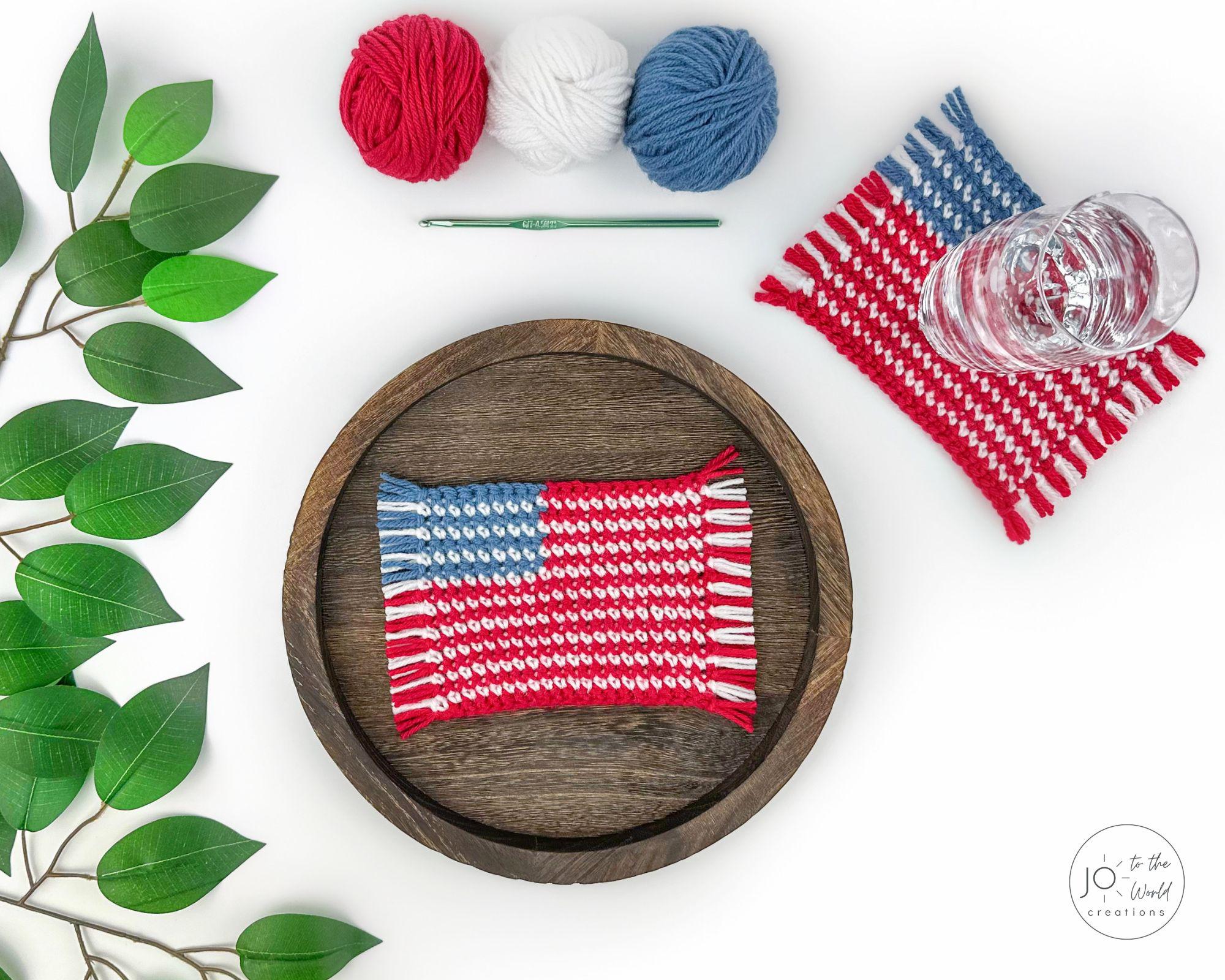 39 American Flag Crochet Patterns to Show Your Patriotic Style 36 USA Mug Rug Crochet Pattern American Flag Coasters Fourth