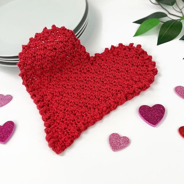 Crochet Heart Pattern | Heart Dishcloth Crochet Pattern