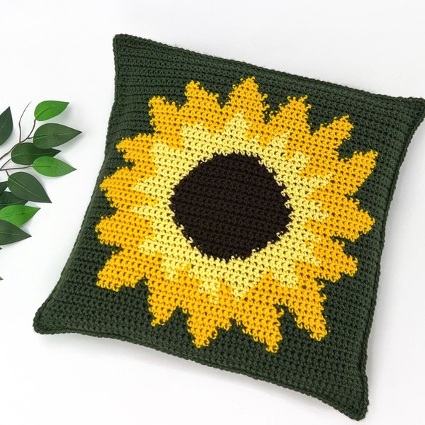 Crochet Pillow Cover, Crochet Sunflower Pillow Pattern, Instant Download PDF