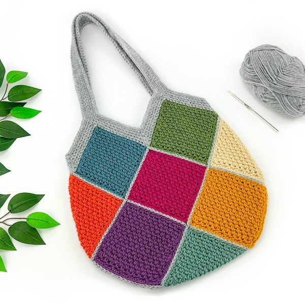 Colorful Squares Bag Crochet Pattern | Crochet Tote Bag | Crochet Bag Pattern | Crochet Beach Bag | Crochet Purse Pattern