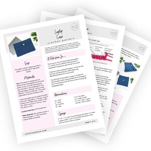 May include: A crochet pattern for a laptop case with instructions and a note from the designer. The pattern includes a close-up of the finished case, a photo of the stitch pattern, and a materials list.