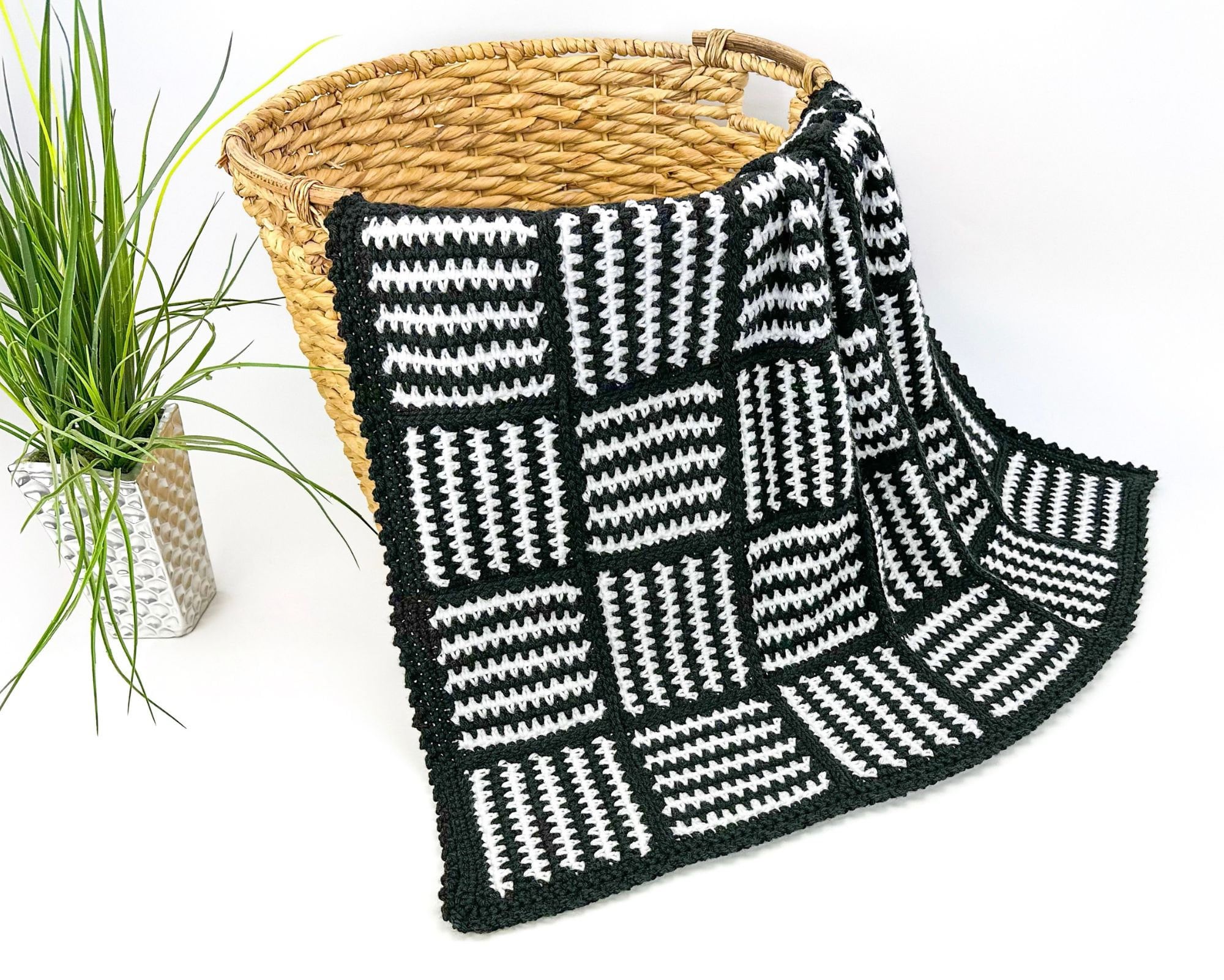 35 Beautiful and Stylish Monochrome Crochet Patterns 31 Striped Squares Blanket Crochet Pattern Black and White