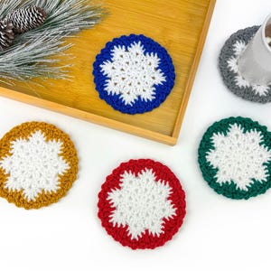 Snowflake Coaster Crochet Pattern | Crochet Snowflake Coasters & Matching Coaster Holder | Christmas Crochet Coasters Pattern
