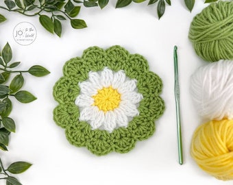 Daisy Coasters Crochet Pattern | Crochet Flower Coaster Pattern | Daisy Flower Granny Square Circle | Coaster Set | Crochet Flower Pattern