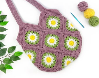 Flower Granny Square Bag Crochet Pattern | Crochet Granny Square Bag Pattern | Granny Square Tote Bag | Crochet Bag Pattern