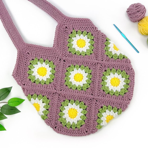 Flower Granny Square Bag Crochet Pattern | Crochet Granny Square Bag Pattern | Granny Square Tote Bag | Crochet Bag Pattern