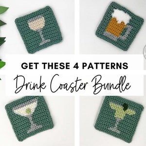 Crochet Coaster Pattern Bundle - Set of 4 Drink Coasters Crochet Patterns