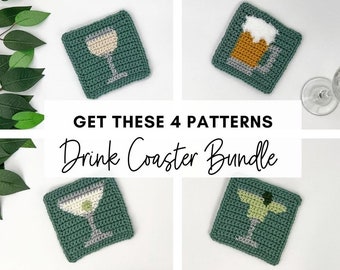 Crochet Coaster Pattern Bundle - Set of 4 Drink Coasters Crochet Patterns