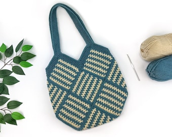 Striped Squares Bag Crochet Pattern | Crochet Bag | Crochet Tote Bag | Crochet Beach Bag | Crochet Handbag Pattern