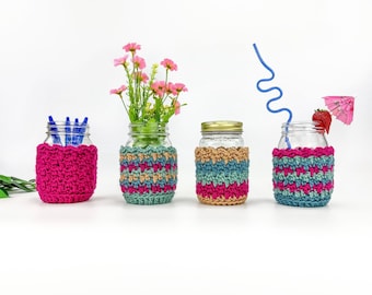 Mason Jar Cover Crochet Pattern | Easy Crochet Jar Covers | Mason Jar Cozy Pattern | Quick Crochet Jar Sleeves PDF Crochet Pattern