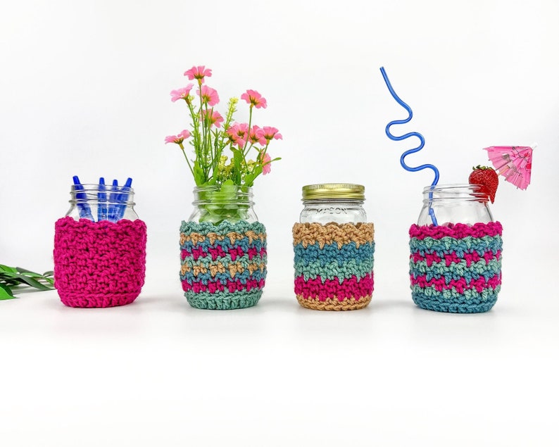 Mason Jar Cover Crochet Pattern Easy Crochet Jar Covers Mason Jar Cozy Pattern Quick Crochet Jar Sleeves PDF Crochet Pattern image 1