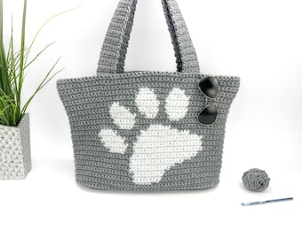Crochet Paw Print Bag Pattern | Paw Print Crochet Tote Bag | Crochet Shoulder Bag | Crochet Beach Bag with Paw Prints | PDF Crochet Pattern