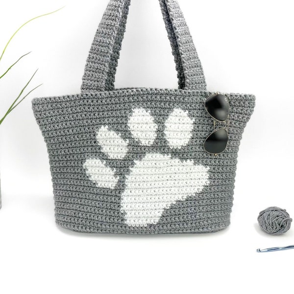 Crochet Paw Print Bag Pattern | Paw Print Crochet Tote Bag | Crochet Shoulder Bag | Crochet Beach Bag with Paw Prints | PDF Crochet Pattern