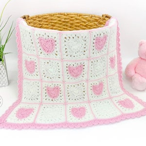 Heart Granny Square Blanket Crochet Pattern Crochet Heart Blanket Crochet Hearts Baby Blanket Granny Square Hearts Blanket image 2