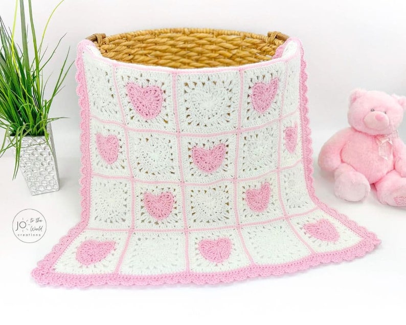 Heart Granny Square Blanket Crochet Pattern Crochet Heart Blanket Crochet Hearts Baby Blanket Granny Square Hearts Blanket image 2